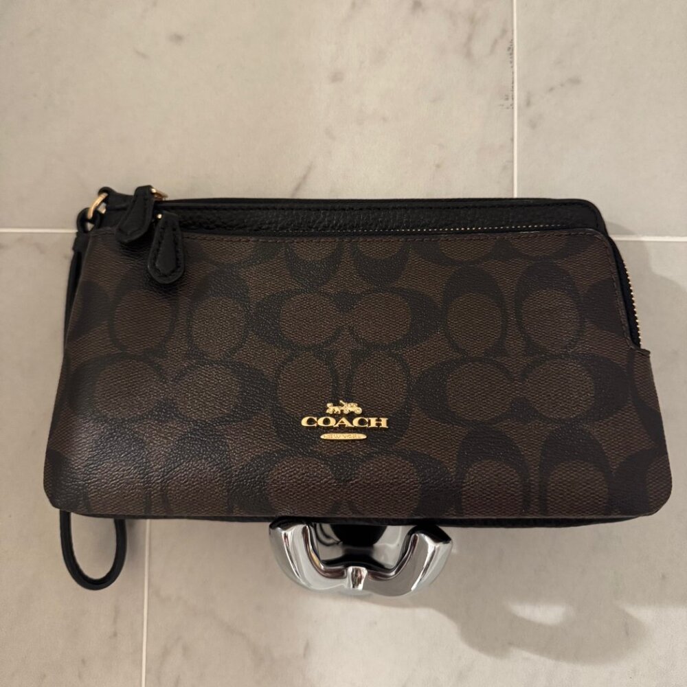 COACH Double Zip Signature Canvas Wallet